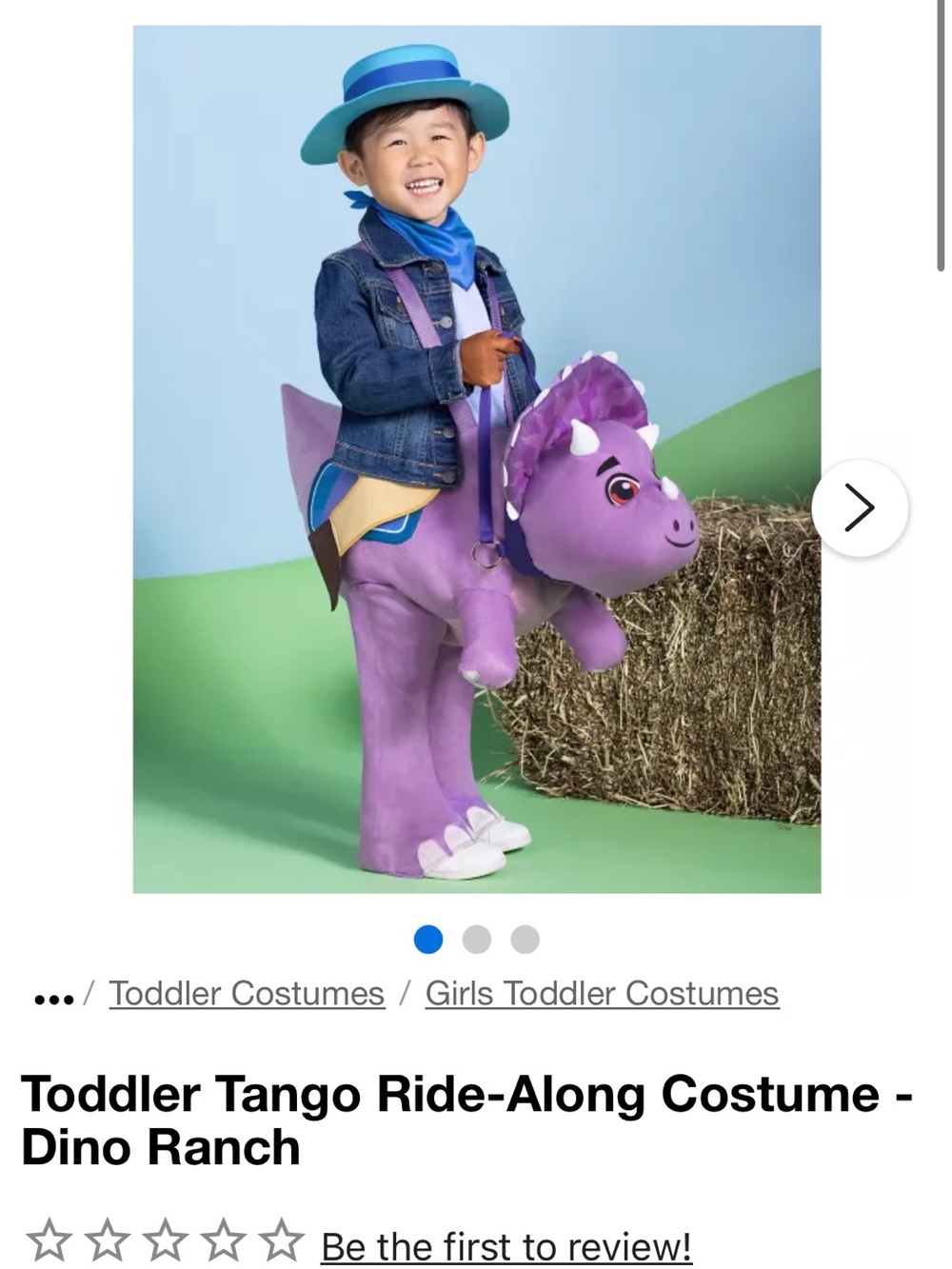 Dino ranchers tango toddler ride along costume with bag and hat